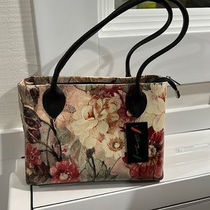 NWT Painted floral Italian leather bag-Silvio Borgatti